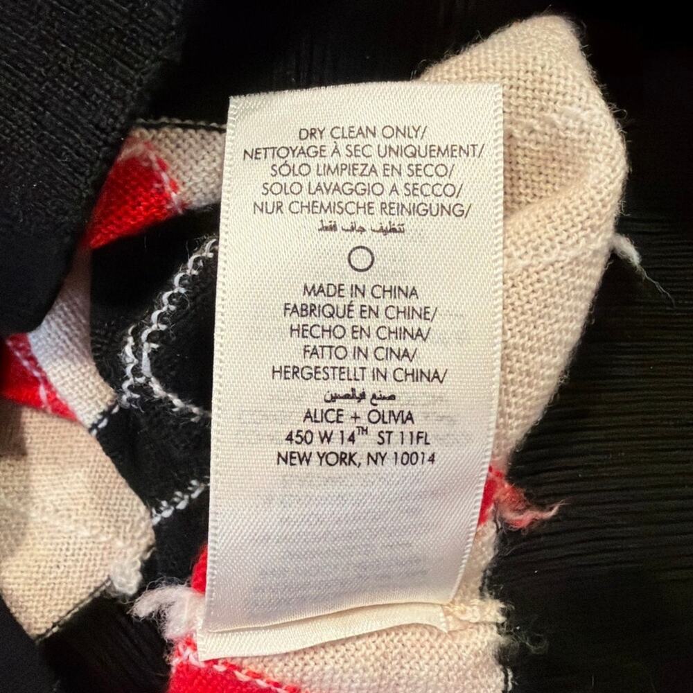 NWOT Alice + Olivia Carol Ann Argyle Wool Sweater, Small, Red Black Cream - Picture 5 of 6